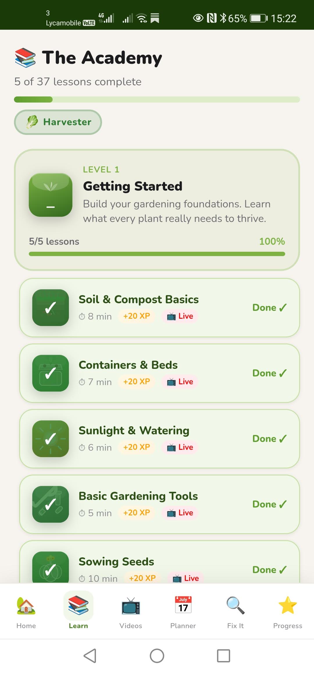Growers Academy lesson screen